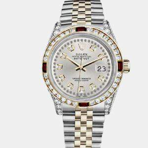 Rolex Customised Silver Diamond 18K Yellow Gold Stainless Steel Datejust 16013 Automatic Men's Wristwatch 36mm