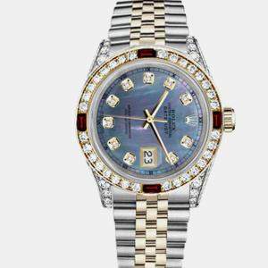 Rolex Customised Tahitian MOP Diamond 18K Yellow Gold Stainless Steel Datejust 16013 Automatic Men's Wristwatch 36mm