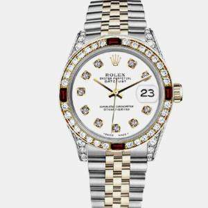 Rolex Customised White Diamond 18K Yellow Gold Stainless Steel Datejust 16013 Automatic Men's Wristwatch 36mm