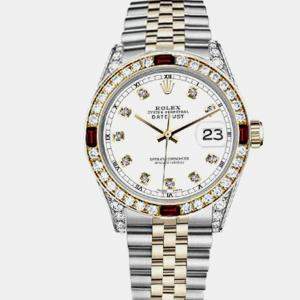 Rolex Customised White Diamond 18K Yellow Gold Stainless Steel Datejust 16013 Automatic Men's Wristwatch 36mm