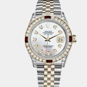 Rolex Customised White MOP Diamond 18K Yellow Gold Stainless Steel Datejust 16013 Automatic Men's Wristwatch 36mm
