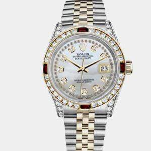 Rolex Customised White MOP Diamond 18K Yellow Gold Stainless Steel Datejust 16013 Automatic Men's Wristwatch 36mm