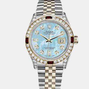 Rolex Customised Blue MOP Diamond 18K Yellow Gold Stainless Steel Datejust 16013 Automatic Men's Wristwatch 36mm