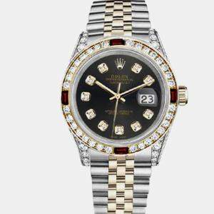 Rolex Customised Chocolate Diamond 18K Yellow Gold Stainless Steel Datejust 16013 Automatic Men's Wristwatch 36mm