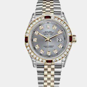 Rolex Customised Grey Diamond 18K Yellow Gold Stainless Steel Datejust 16013 Automatic Men's Wristwatch 36mm