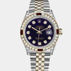 Rolex Customised Purple Diamond 18K Yellow Gold Stainless Steel Datejust 16013 Automatic Men's Wristwatch 36mm