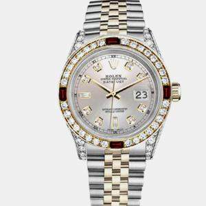 Rolex Customised Silver Diamond 18K Yellow Gold Stainless Steel Datejust 16013 Automatic Men's Wristwatch 36mm