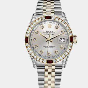 Rolex Customised Silver Diamond 18K Yellow Gold Stainless Steel Datejust 16013 Automatic Men's Wristwatch 36mm