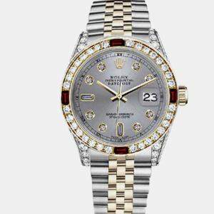 Rolex Customised Grey Diamond 18K Yellow Gold Stainless Steel Datejust 16013 Automatic Men's Wristwatch 36mm
