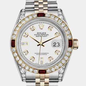 Rolex Customised White Diamond 18K Yellow Gold Stainless Steel Datejust 16013 Automatic Men's Wristwatch 36mm