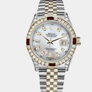 Rolex Customised White MOP Diamond 18K Yellow Gold Stainless Steel Datejust 16013 Automatic Men's Wristwatch 36mm