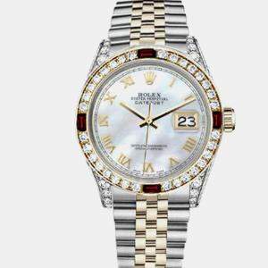 Rolex Customised White MOP Diamond 18K Yellow Gold Stainless Steel Datejust 16013 Automatic Men's Wristwatch 36mm