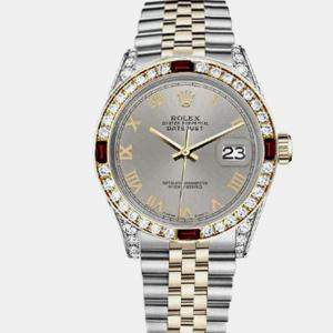 Rolex Customised Grey Diamond 18K Yellow Gold Stainless Steel Datejust 16013 Automatic Men's Wristwatch 36mm