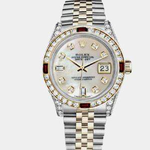 Rolex Customised White MOP Diamond 18K Yellow Gold Stainless Steel Datejust 16013 Automatic Men's Wristwatch 36mm