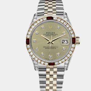 Rolex Customised Champagne Diamond 18K Yellow Gold Stainless Steel Datejust 16013 Automatic Men's Wristwatch 36mm