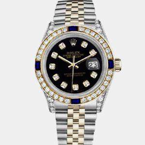 Rolex Customised Black Diamond 18K Yellow Gold Stainless Steel Datejust 16013 Automatic Men's Wristwatch 36mm