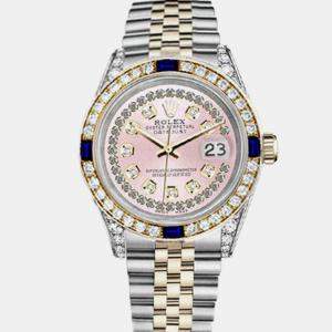 Rolex Customised Pink Diamond 18K Yellow Gold Stainless Steel Datejust 16013 Automatic Men's Wristwatch 36mm