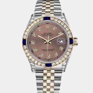Rolex Customised Salmon Diamond 18K Yellow Gold Stainless Steel Datejust 16013 Automatic Men's Wristwatch 36mm