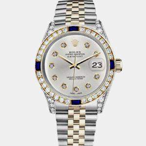 Rolex Customised Silver Diamond 18K Yellow Gold Stainless Steel Datejust 16013 Automatic Men's Wristwatch 36mm