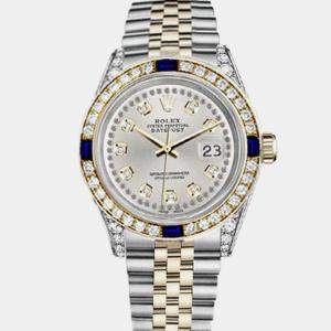 Rolex Customised Silver Diamond 18K Yellow Gold Stainless Steel Datejust 16013 Automatic Men's Wristwatch 36mm