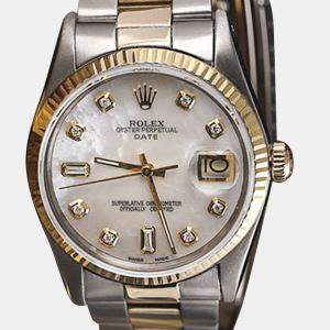Rolex Customised White MOP Diamond Stainless Steel Date 15223 Automatic Men's Wristwatch 34mm