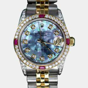 Rolex Customised Black MOP Diamond 18K Yellow Gold Stainless Steel Datejust 16013 Automatic Men's Wristwatch 36mm