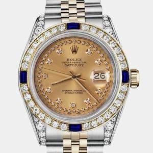 Rolex Customised Champagne Diamond 18K Yellow Gold Stainless Steel Datejust 16233 Automatic Men's Wristwatch 36mm