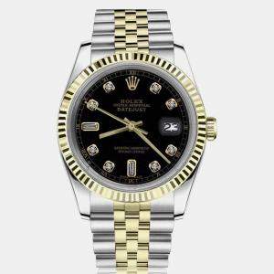 Rolex Customised Black Diamond 18K Yellow Gold Datejust 16233 Automatic Men's Wristwatch 36mm