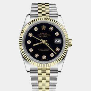 Rolex Customised Black Diamond 18K Yellow Gold Datejust 16233 Automatic Men's Wristwatch 36mm
