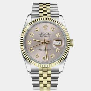 Rolex Customised Silver Diamond 18K Yellow Gold Stainless Steel Datejust 16233 Automatic Men's Wristwatch 36mm