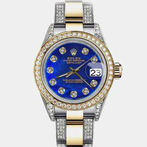 Rolex Customised Blue Diamond Stainless Steel Datejust 16233 Automatic Men's Wristwatch 36mm