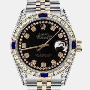 Rolex Customised Black Diamond 18K Yellow Gold Stainless Steel Datejust 16233 Automatic Men's Wristwatch 36mm