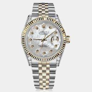 Rolex Customised White MOP Diamond 18K Yellow Gold Stainless Steel Datejust 16233 Automatic Men's Wristwatch 36mm