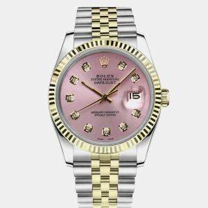 Rolex Customised Pink Diamond 18K Yellow Gold Datejust 16233 Automatic Men's Wristwatch 36mm