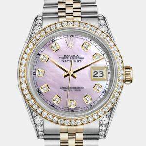 Rolex Customised Pink Diamond Stainless Steel Datejust 16233 Automatic Men's Wristwatch 36mm