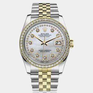 Rolex Customised White MOP Diamond Stainless Steel Datejust 16233 Automatic Men's Wristwatch 36mm