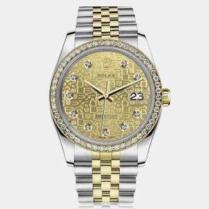 Rolex Customised Champagne Diamond Stainless Steel Datejust 16233 Automatic Men's Wristwatch 36mm
