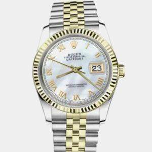 Rolex Customised White MOP Diamond 18K Yellow Gold Stainless Steel Datejust 16013 Automatic Men's Wristwatch 36mm