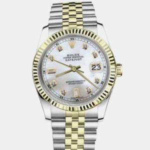 Rolex Customised White MOP Diamond Stainless Steel Datejust 16013 Automatic Men's Wristwatch 36mm