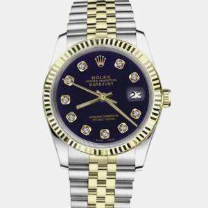 Rolex Customised Purple Diamond 18K Yellow Gold Datejust 16013 Automatic Men's Wristwatch 36mm