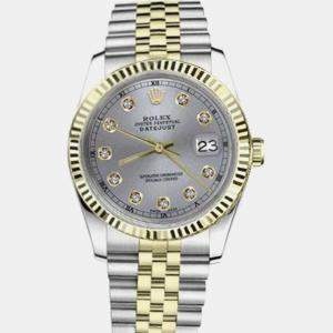 Rolex Customised Grey Diamond 18K Yellow Gold Datejust 16013 Automatic Men's Wristwatch 36mm