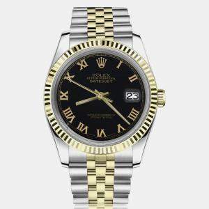 Rolex Customised Black Diamond 18K Yellow Gold Datejust 16013 Automatic Men's Wristwatch 36mm