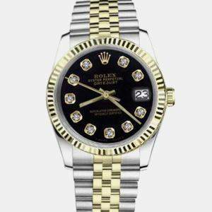 Rolex Customised Black Diamond 18K Yellow Gold Stainless Steel Datejust 16013 Automatic Men's Wristwatch 36mm