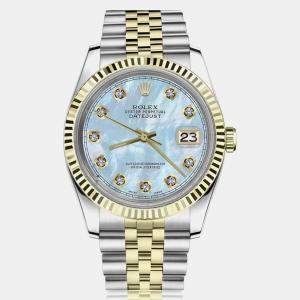 Rolex Customised Blue Diamond 18K Yellow Gold Datejust 16013 Automatic Men's Wristwatch 36mm