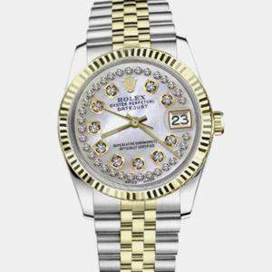 Rolex Customised White MOP Diamond 18K Yellow Gold Stainless Steel Datejust 16013 Automatic Men's Wristwatch 36mm