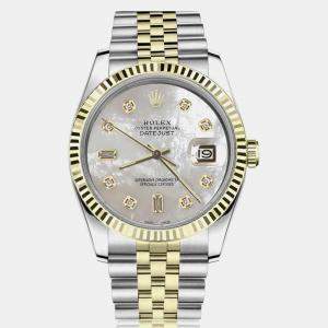 Rolex Customised White MOP Diamond Stainless Steel Datejust 16013 Automatic Men's Wristwatch 36mm