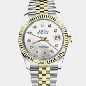 Rolex Customised White MOP Diamond Stainless Steel Datejust 16233 Automatic Men's Wristwatch 36mm