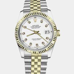 Rolex Customised White Diamond 18K Yellow Gold Stainless Steel Datejust 16013 Automatic Men's Wristwatch 36mm