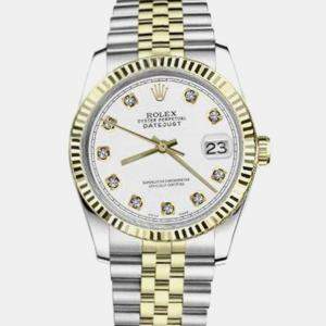 Rolex Customised White Diamond 18K Yellow Gold Stainless Steel Datejust 16013 Automatic Men's Wristwatch 36mm