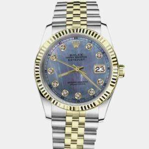 Rolex Customised Tahitian MOP Diamond Stainless Steel Datejust 16013 Automatic Men's Wristwatch 36mm